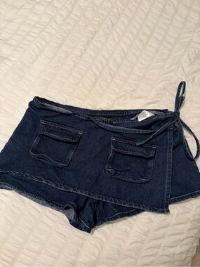 Lioness Dark Blue Denim Wrap Skort with Front Pockets